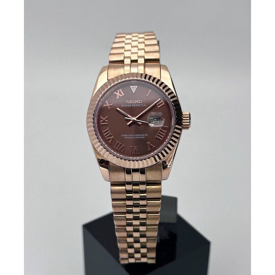 Custom Seiko Mod • Chocolate Roman Rose Gold DateJust • 31mm